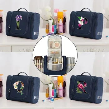 Жените пътуване грим чанта тоалетни комплекти организатор чанти висящи унисекс измиване козметични съхранение грим случаи цвете писмо серия