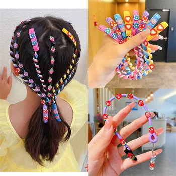1PCS Rainbow цвят лента за глава деца самостоятелно редактирани коса маша момичета мека керамика спирала еластични ленти за коса творчески шапки