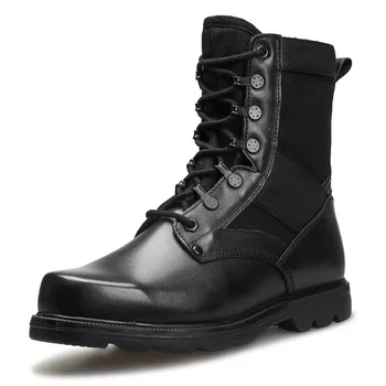 High Top черни кожени тактически ботуши Мъжки външни ловни обувки водоустойчиви дишаща стоманена глава военни тренировъчни ботуши