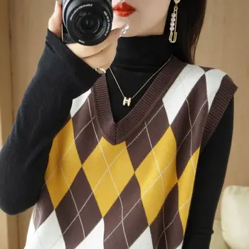 Пролет и есен Жените корейски хлабав пуловер потник ретро случайни v-образно деколте пуловер трикотажни X293
