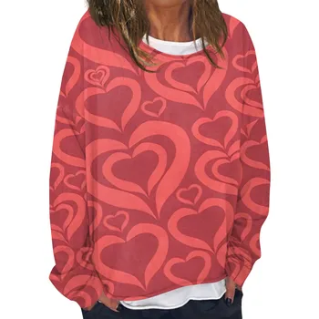 Hoodies Y2k деликатна мода жени пуловер пуловер O-образно деколте дълги ръкави Свети Валентин отпечатани жени суитчъри лукс дръпнете