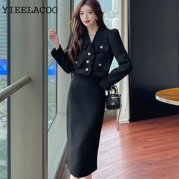 Black Tweed jacket + Skirt Suit Professional Set slimming fashion new Women's Suit Autumn/Winter 2-Piece Set