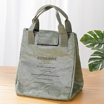 Водоустойчива крафт хартия термични чанти за обяд Голям капацитет сгъваем контейнер за изолация на храни Преносим Bento Box охладител торбичка