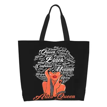 Африканска кралица за многократна употреба жени черно момиче пазарска чанта жени рамо платно голяма пазарска чанта миещи се хранителни чанти купувач чанти