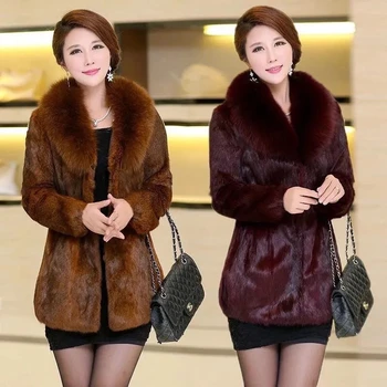 Най-високо качество извънгабаритни яке шик и елегантни жени Fuax кожа палто много топло ветроупорен изкуствена кожа благородна мама облекло