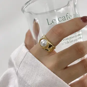 SHANICE S925 стерлинги сребро отворен пръстен перли злато цвят уникален дизайн пръст напреднал смисъл пръстени за жени момичета парти подарък