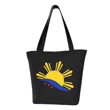 3 звезди и слънце Филипинско знаме Чанти за пазаруване на хранителни стоки Отпечатано платно Купувач рамо голяма пазарска чанта