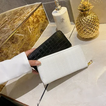 Нов плътен цвят дамска чанта дълъг цип съединител чанта прост дизайн мода крокодил джоб монета чанта