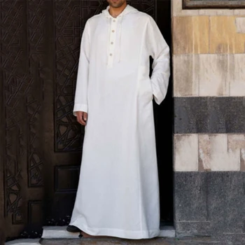 Мюсюлмански кафтан мъже Jubba Thobe твърди дълъг ръкав мюсюлманско облекло Eid Близкия изток мюсюлманска роба мюсюлманска мъжка риза