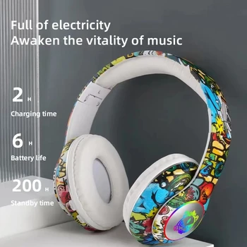 Графити безжични слушалки светкавица детски слушалки за уши с микрофон Bluetooth слушалки стерео музика геймър слушалки подарък за деца