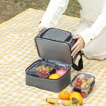  Двуслойна изолационна чанта Преносима чанта за обяд с голям капацитет Водоустойчива изолирана чанта за вечеря с регулируема каишка