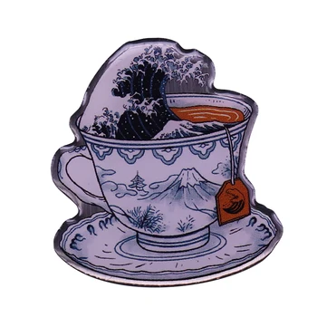 Great Kanagawa чай щифт, вдъхновен от Hokusai перфектен чай или японски любители на изкуството усет декор
