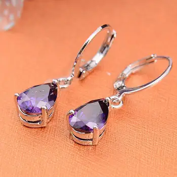 гореща продажба елегантни жени лилаво кристал вода капка обеци кристал камък виси обеци подарък за жени рожден ден