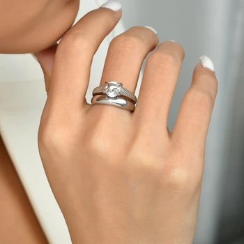корейски стил творчески циркон любов пръстен двуетажни регулируеми жени пънк пръстен