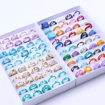 30Pcs/Lot мода ръчно рисувани цветни змия отваряне пръстен за жени мъже геометрия регулируеми бижута парти подарък на едро