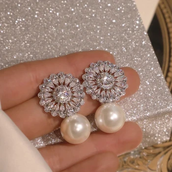 925 стерлинги сребро сладък кристал перла стъд обеци за жени момичета парти луксозни бижута Свети Валентин подарък на едро