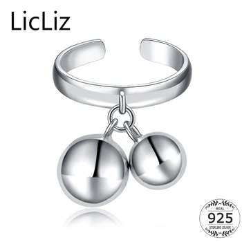 LicLiz стерлинги сребърна топка пръстен за жени регулируеми отворен пръстен 925 пръст чар Ringen висулка виси пръстени лента модерен LR0327