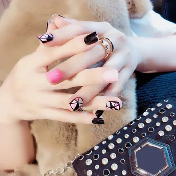 24pcs Жените фалшиви нокти съвети DIY геометричен модел декоративни ваденки фалшиви нокти фалшиви нокти съвети жени дами нокти DIY маникюр