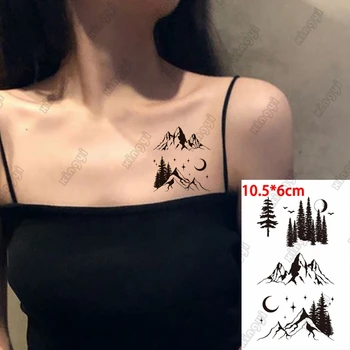 Водоустойчив временен стикер за татуировка Sun Moon Forest Mountain Flash Tatoo Fake Tatto Hand Arm Neck Body Body Art за жени Мъже