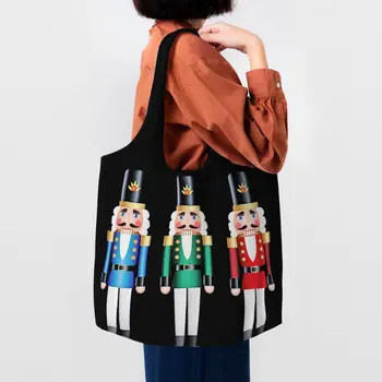 Лешникотрошачка кукла хранителни стоки пазарски чанти жени Коледа лешникотрошачки войник платно рамо купувач чанта капацитет чанти