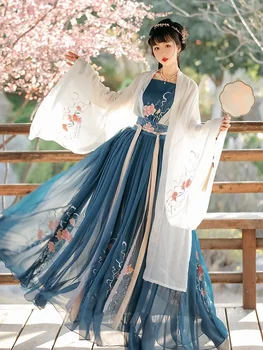 Жени Китайски традиционен ханфу костюм Лейди Хан династия рокля бродерия Wei JIN династия парти шоу танц облекло