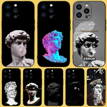 Арт естетическа статуя на Давид Калъф за телефон за iPhone 15,14,13,12,11 Plus, Pro, Max, XR, XS, X, 7,8 Plus, SE, Mini Black Silicone Soft