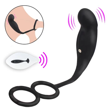 10 режим дистанционно управление с пениса пръстен простата масажор вибрационни анален щепсел секс играчки за мъже забавяне на еякулацията
