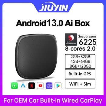 JIUYIN CarPlay Ai Box Android 13 SM6225 8 ядра 8G + 128G Smart Ai Box за Nexflix Безжичен CarPlay Android Auto 512GB чрез TF