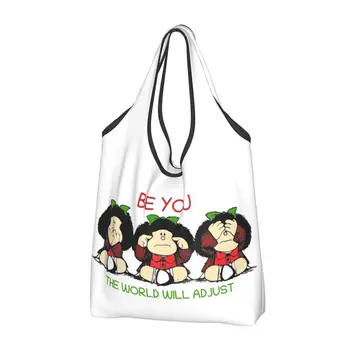 Triple Mafalda Cartoon пазарски чанти Сгъваеми еко чанти за хранителни стоки Чанти за рециклиране с голям капацитет Миеща се чанта