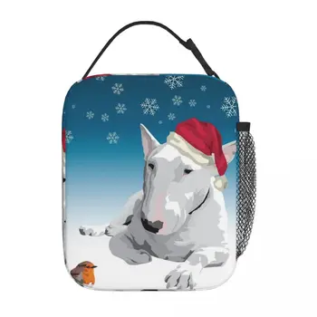 Зима Смешни английски бик Дядо Коледа Изолиран обяд чанта за съхранение храна кутия за многократна употреба термо охладител обяд кутии за пътуване