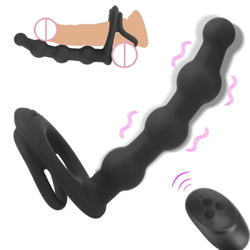 Забавяне на еякулацията Масаж на простатата Пръстени на пениса Силиконови анални мъниста Стимулатор на клитора Секс играчки за мъже Butt Plug Dildo вибратор