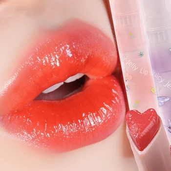 Heart Love Lip Glaze Clear Jelly Mirror Lipstick Дълготраен овлажняващ водоустойчив незалепващ Cup Прозрачен гланц за устни грим