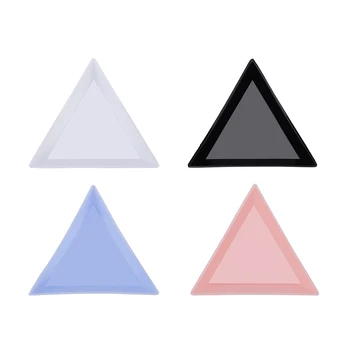 2Pcs Пластмасови триъгълна тава за нокти Rhinestone Diamond White Stotrage Box Plate DIY нокти изкуство маникюр аксесоари инструменти