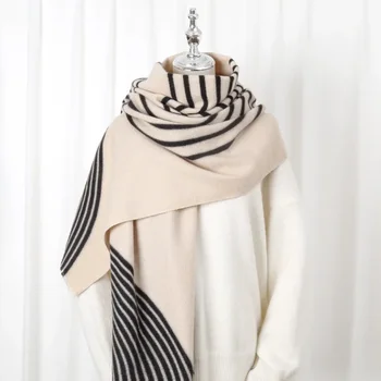 Геометрична линия отпечатана имитация кашмир дълъг шал есен и зима шал дамски топъл шал дебел