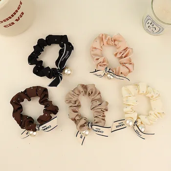Мода перла кристал Bowknot ластици реколта геометрични коприна коса въже за жени момичета еластична конска опашка лента за коса