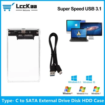 LccKaa Type-C към SATA външен твърд диск HDD корпус случай прозрачен капак на обвивката за 2.5inch SATA SDD HDD Поддръжка 1TB