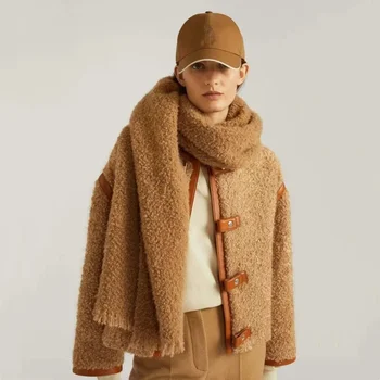 Design Brand LP Нова камила тъкани луксозни жени шал за зима 2024 Нова дама плътен цвят камила коса топли шалове високо качество
