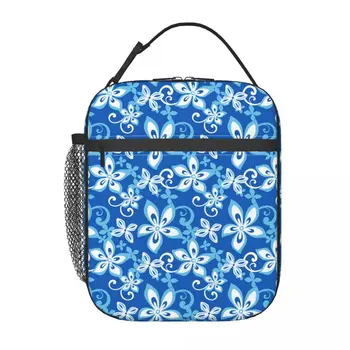 Тропическа флорална чанта за обяд Blue Hawaii училище обяд кутия за мъже реколта печат термични голяма пазарска чанти Оксфорд преносим охладител чанта