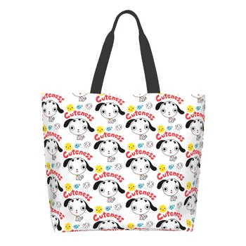 Cuteness Dogs White Puppy Cartoon Lovely Cute Dalmatian Canvas Tote Bag for Women Weekend Kitchen Reusable Grocery Bags