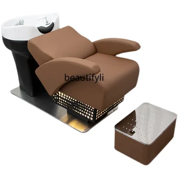 Фризьорски Flushing легло бръснарница керамични басейн шампоан стол неръждаема стомана японски половин лъжа шампоан стол