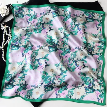 Birdtree 100% истински копринени жени елегантен шал изкуство цветен печат 2024 пролет нови модни шалове подаръци малка кърпа A41420QM