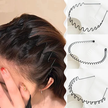 3PCS Модни черни вълнообразни ленти за глава за мъже жени Унисекс клипове за пране Основни спортни ленти за коса Инструменти за оформяне на косата Аксесоари Подарък
