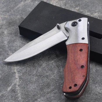 7CR17MOV Нож за оцеляване на острието Сгъваем нож с дървена дръжка Джобен нож Лов Тактически ножове Къмпинг Външни инструменти