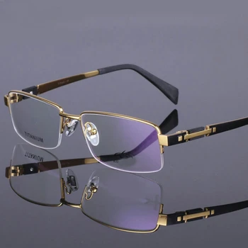 Висококачествени титанови очила рамка мъже квадратни полу-rimless сребро злато черен пистолет очила Gafas Myopia oculos de grau masculino