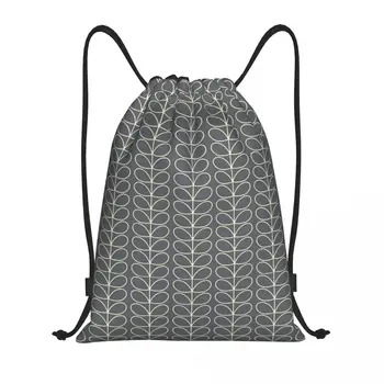 Linear Stem Cool Grey Orla Kiely Pattern Drawstring Bag Women Men Foldable Gym Sports Sackpack Training Storage Backpacks