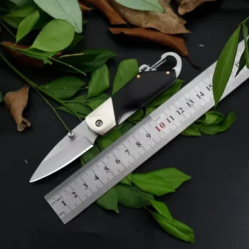 Многофункционален сгъваем нож за плодове от неръждаема стомана Открит къмпинг Мини лесен за носене нож с дървена дръжка