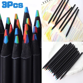 3Pcs Черна дъга молив седемцветен ядро писалка канцеларски графити рисуване живопис инструмент офис училищни пособия