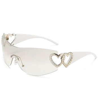 Модни слънчеви очила New Hollowed Out Love Rimless Glasses Всичко върви с ретро слънцезащитни слънчеви очила Uv400