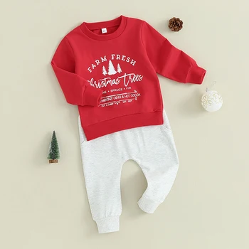 Christmas Baby Boy Outfit Farm Fresh Christmas Tree Sweatshirt Top Jogger Pants Set Toddler Fall Winter Clothes