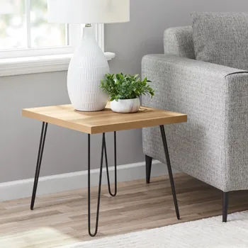 Mainstays Hairpin Leg Square Side Table, Oak Living Room Furniture (Oak/Gray)optional